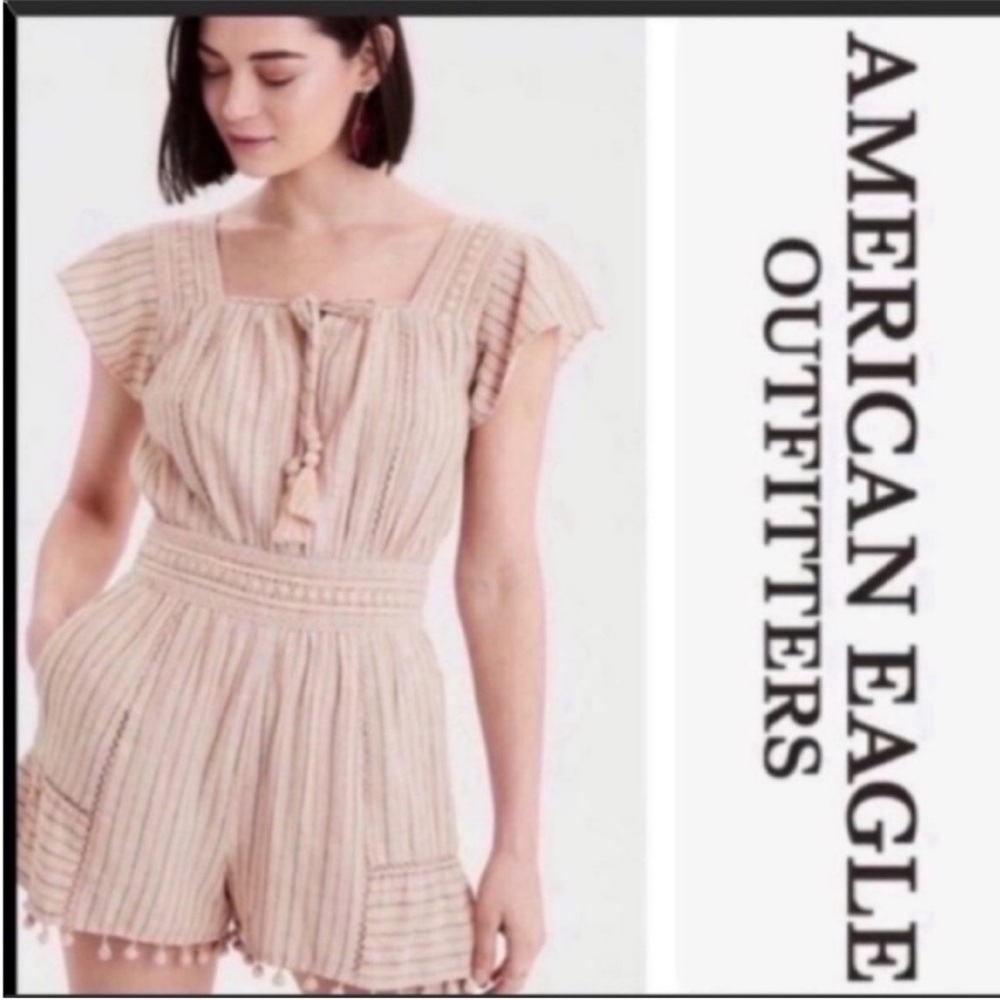 AMERICAN EAGLE Striped Romper - Peach